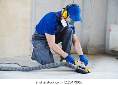 Concrete Floor Surface Grinding By Angle Grinder Machine