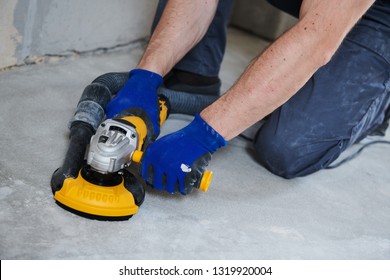 Concrete Floor Surface Grinding By Angle Grinder Machine