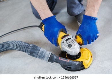 Concrete Floor Surface Grinding By Angle Grinder Machine