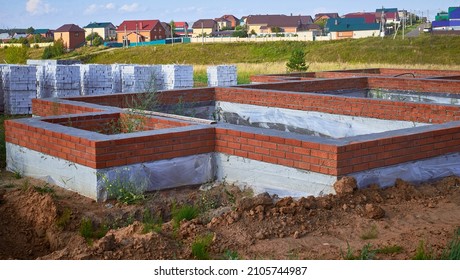 Concrete Foundation For The Construction Of A Brick Country House.