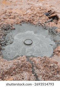 concrete grouting process for micro piling installation works for foundation Works on a Construction Site.