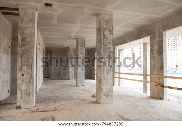 Concrete Interior Concrete Columns Floor Ceiling Stock Photo Edit