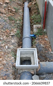 Concrete Manholes Construction Install For Draining Storm Water Of New House.