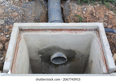 Concrete Manholes Construction Install For Draining Storm Water Of New House.