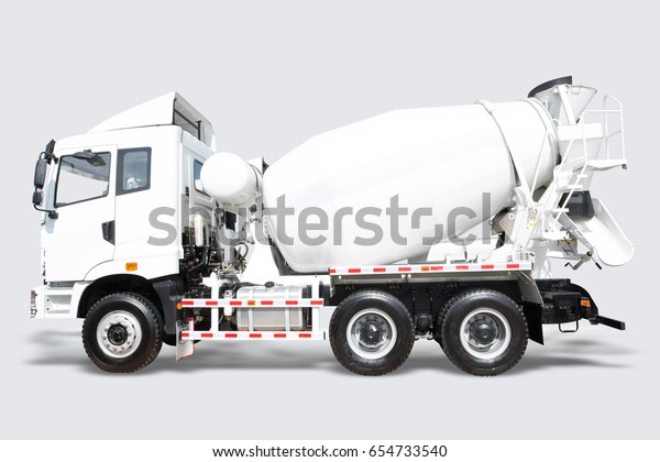 A Concrete mixer Delivery Truck isolated on\
white background with clipping\
path