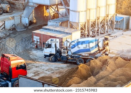 Concrete Mixer Loading, Concrete Transportation Truck, Construction and transport concept