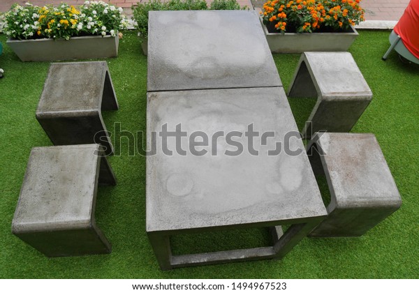 Concrete Outdoor Furniture Set Small Garden Stock Photo Edit Now