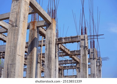 Concrete Pillars for Building Structures. Abandoned Building Structures Concrete Pillars. - Powered by Shutterstock