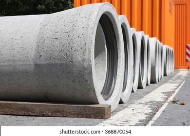 Concrete Pipes At Construction Site