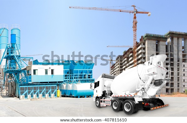 Concrete plant and A Cement Delivery Lorry at\
construction site