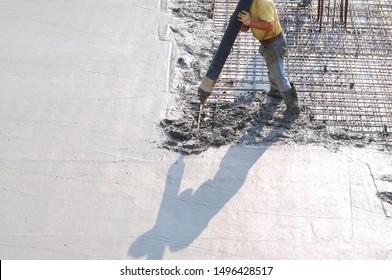 Concrete Pouring During Commercial Concreting Floors Of Buildings In Construction