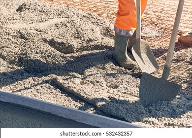 Concrete Pouring During Commercial Concreting Floors Stock Photo ...