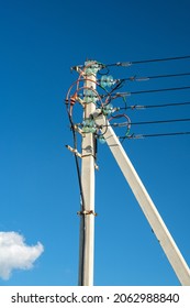 Concrete Power Line Pole, Underground Power Cable Goes Into Overhead Line