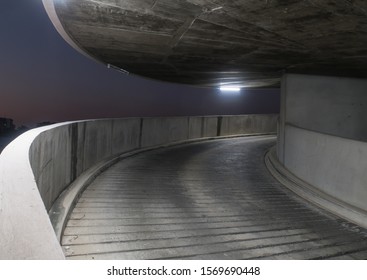 Concrete Road Ramp Parking Car Garage At Night