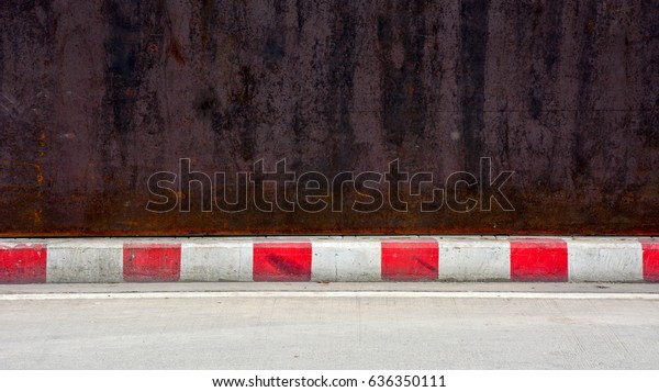 concrete road -\
sidewalk and curb\
red-white