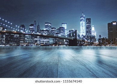 Concrete Rooftop With Beautiful Night City View Background 