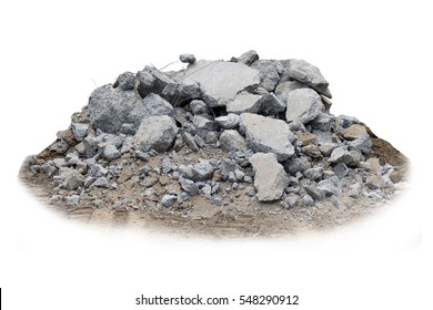 Concrete Rubble Isolated On White Background.