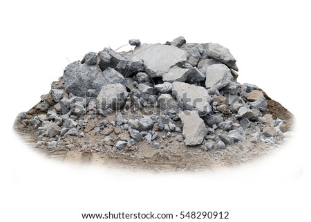 Concrete rubble isolated on white background.