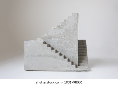 concrete sculpture staircase artwork architecture model casting modern art geometrical 3d three dimensional artwork cement stair going upward, architectural architecture model miniature surrealistic 