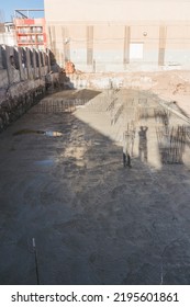 Concrete Slab Foundation In Construction Site