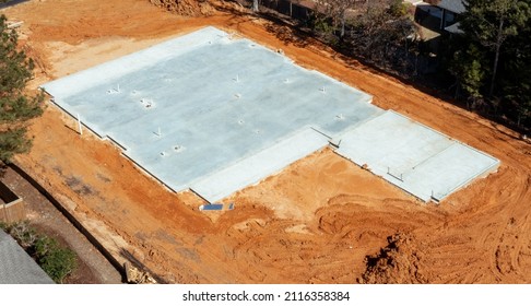 Concrete Slab Foundation On A Dirt Lot For New Home Construction