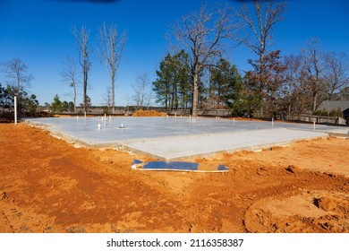 Concrete Slab On A Dirt Lot For A New Home.