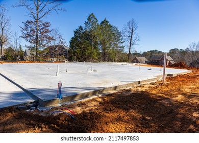 Concrete Slab On A Dirt Lot For A New Home.