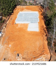 Concrete Slab On A Dirt Lot For A New Home.