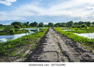 Concrete Slab Road Along In Rural Area