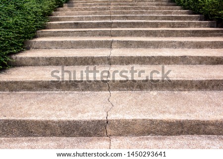 Concrete staircase cracked background. Broken stone staircase surface