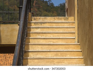 concrete staircase at the entrance to the building - Shutterstock ID 347202053