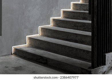 Concrete stairs with LED light lines illumination, abstract dark interior background - Powered by Shutterstock