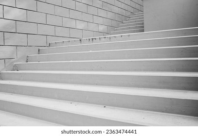 Concrete steps gray color. Concrete staircase, ascent and descent. Building concrete staircase in the city.