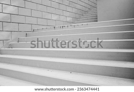 Concrete steps gray color. Concrete staircase, ascent and descent. Building concrete staircase in the city.