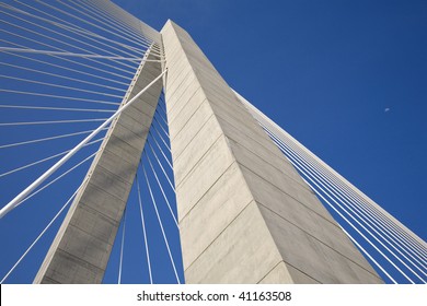 Concrete tower and cables of the Arthur Ravenel Jr Bridge, also known as the Cooper River Bridge.