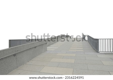 Concrete walkway with handrail isolated on white background