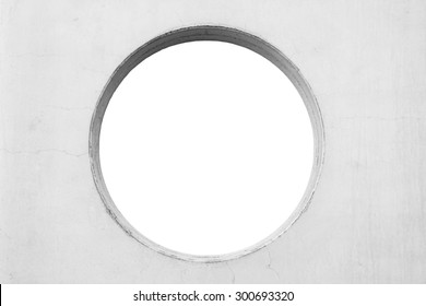 Concrete Wall With Circular Hole Isolated On White