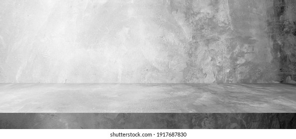 Concrete Wall And Floor With Light And Shadow Backgrounds, Use For Product Display For Presentation And Cover Banner Design.