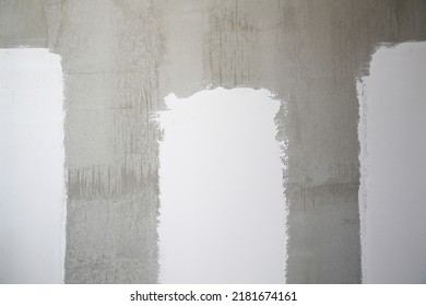 Concrete wall in the room. Cement. Renovation in a new building. Bare walls. Block masonry. Brick wall. Plastering works. Gray surface. Embossed background. Painting works. Plaster - Shutterstock ID 2181674161
