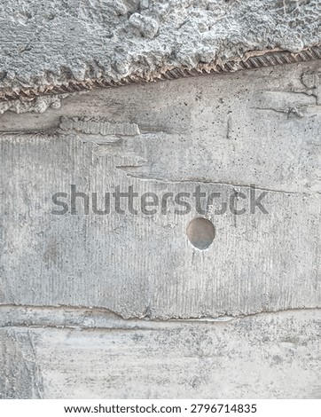 Concrete wall texture background with rusty rebar, industrial grunge cement surface with steel armature and crack full frame mockup