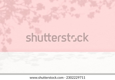 Concrete Wall Texture with Cherry Blossom Shadow,Pink Cement with Sakura branches shadow overlay on floor Background.Empty Studio background with copy space,Backdrop for Cosmetic Product Display	