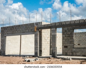 Concrete Walls Of Single-family Suburban House Under Construction On A Sunny Afternoon In Southwest Florida