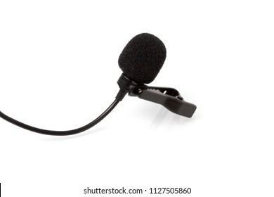 Condenser Lavalier Tie Clip Microphone, Tool Isolated On White Background, Macro