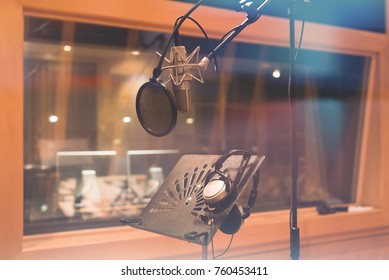 Condenser Microphone In Professional Recording Studio