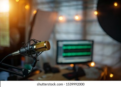 Condenser Microphone In Recording Studio Create The Sound Effect For Content Creator Of Freelance Or Bogger