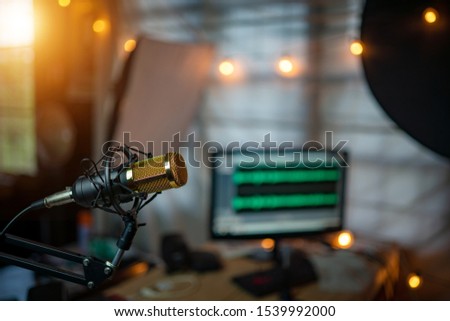 Condenser microphone in recording studio create the sound effect for content creator of freelance or bogger