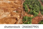 Conditions of Nickel Mining Views in Indonesia Accompanied by Beautiful Views of the Sky and Sea.