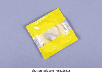 Condom Semi Transparent Yellow Wrapper Isolated Objects Stock Image 468126518