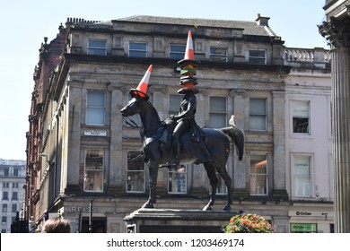Cone Statue or the duke of wellington in Glasgow.