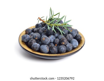 Cones And Leaves Of Juniperus Communis Isolated On White Background.